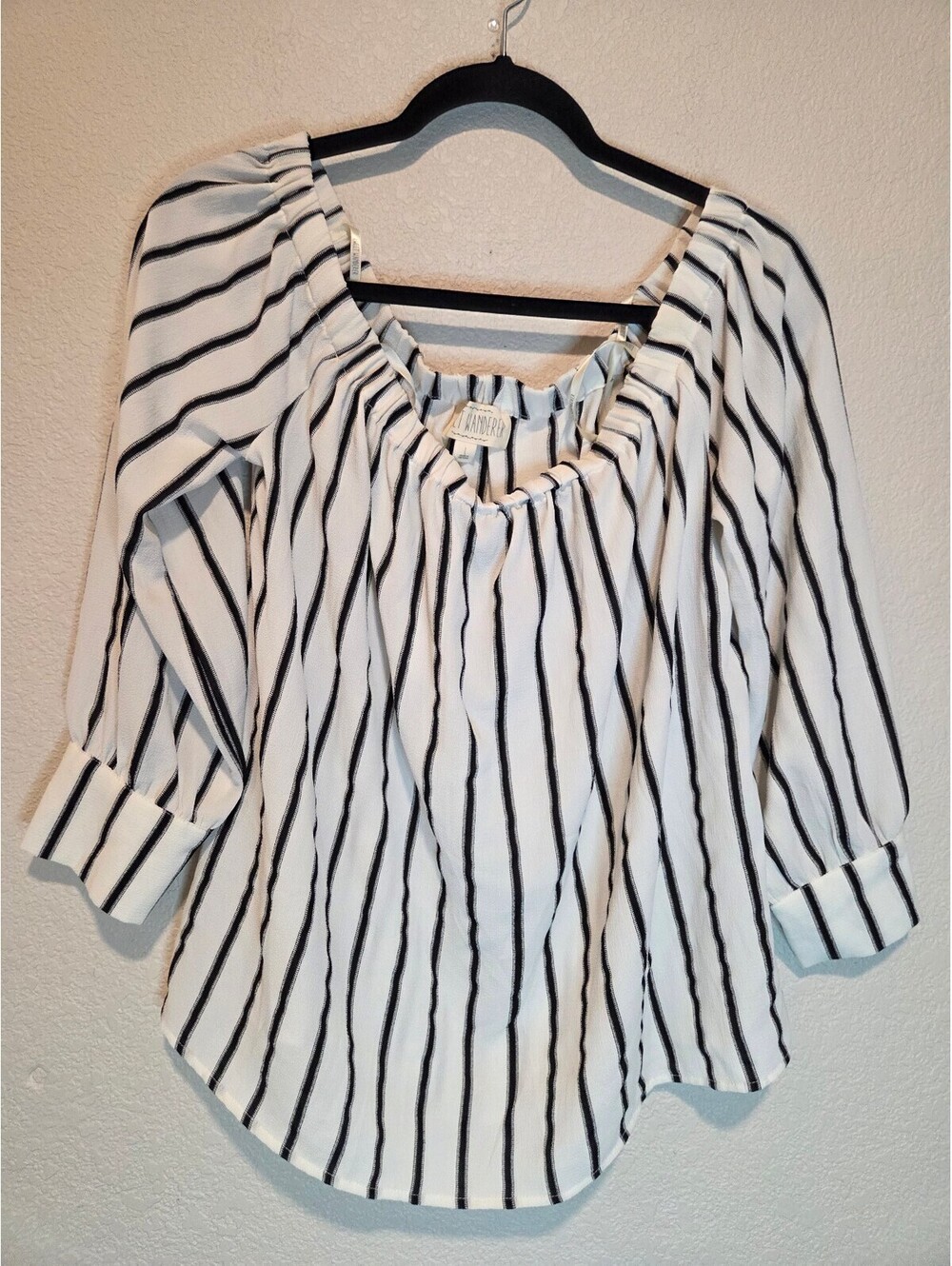 Sweet Wanderer Women's Black and White Striped Blouse Size L